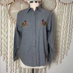 Vintage Miller's Chambray Long Sleeve Button Down Shirt Equestrian Embroidery M